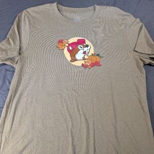 Tan Graphic Tee with Cartoon Design